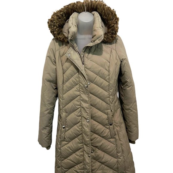 Michael Kors Tan Puffer Coat with Faux Fur Hood - Picture 1 of 16